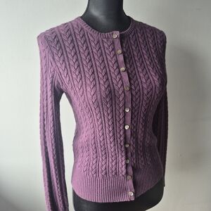Eddie Bauer Plum Purple Cable Knit Angora Rabbit Cardigan Sweater